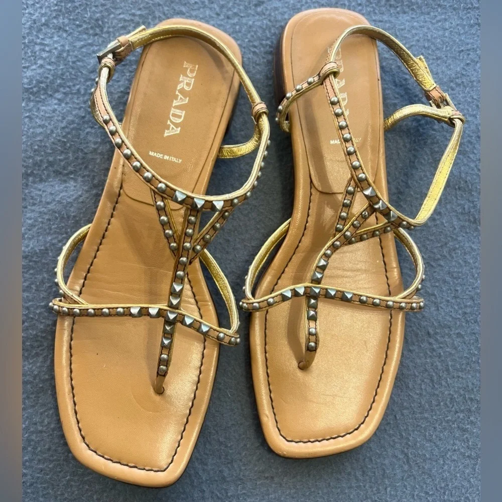 Prada Tan Beaded Sandals